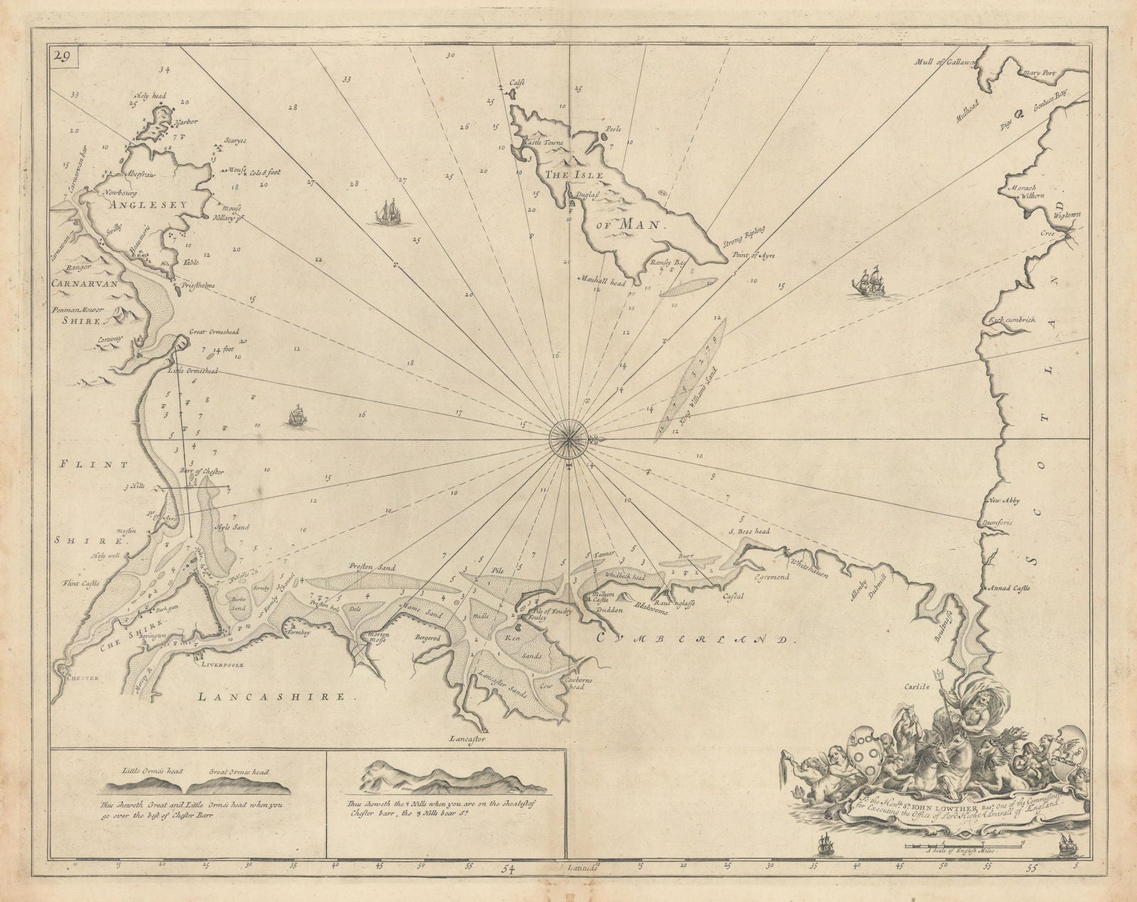IRISH SEA chart. Lancashire Cumbria North Wales Isle of Man. COLLINS 1723 map